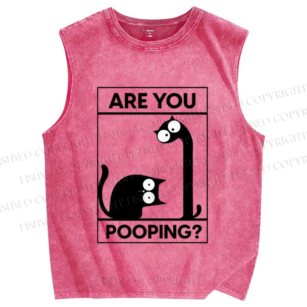 Unisex Are You Poping Cat Printed Washed Tank Top