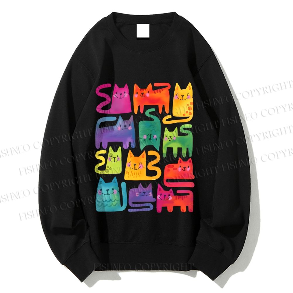 Unisex Colorful Cartoon Cat Printed Sweatshirt