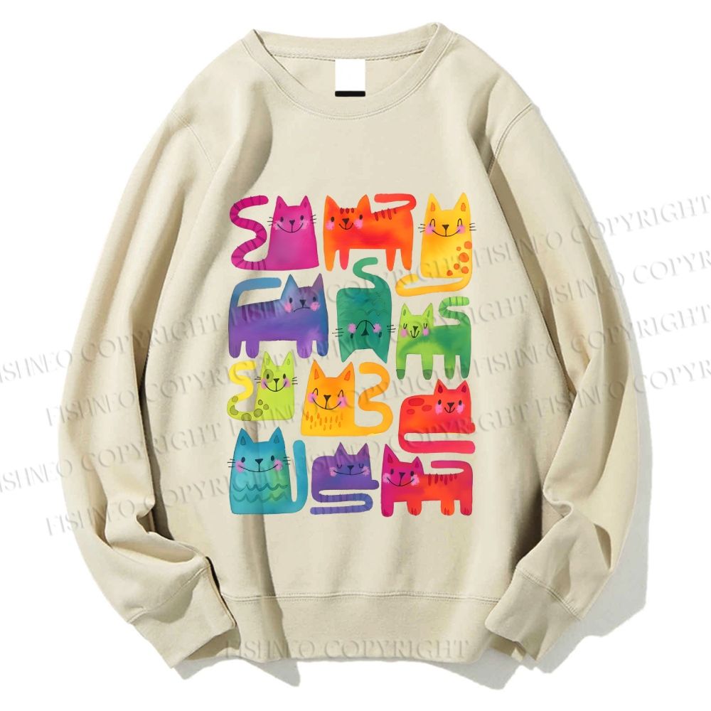 Unisex Colorful Cartoon Cat Printed Sweatshirt