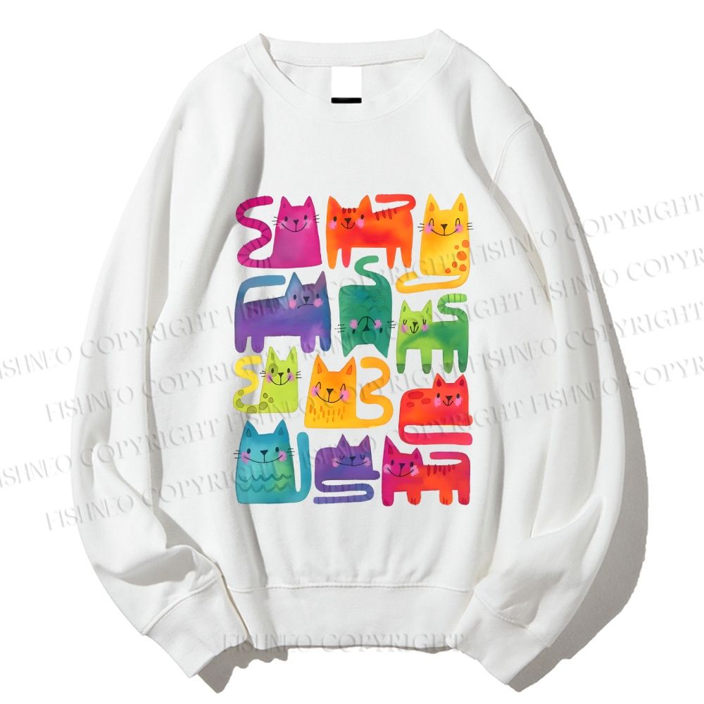 Unisex Colorful Cartoon Cat Printed Sweatshirt