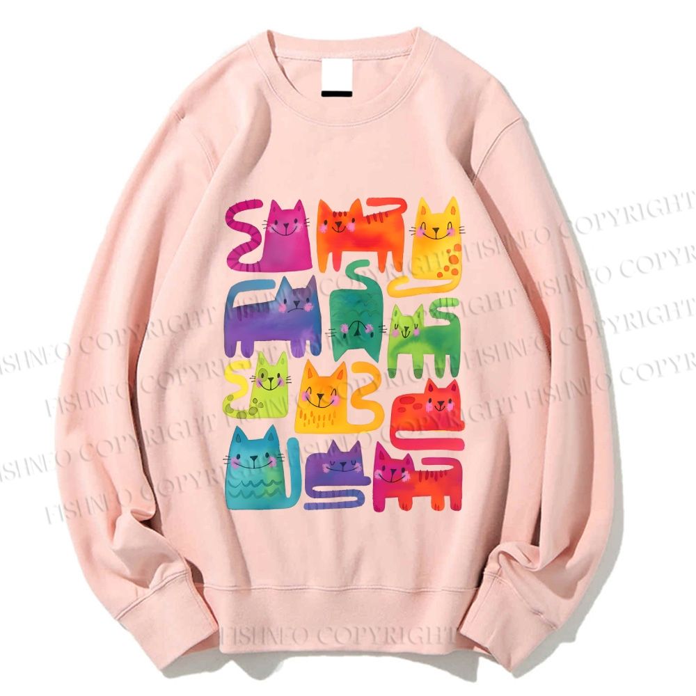 Unisex Colorful Cartoon Cat Printed Sweatshirt