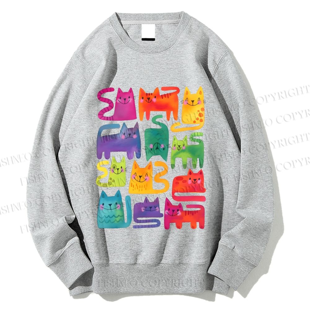 Unisex Colorful Cartoon Cat Printed Sweatshirt