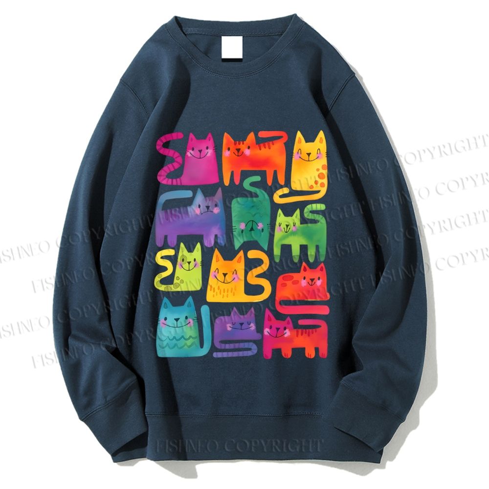 Unisex Colorful Cartoon Cat Printed Sweatshirt