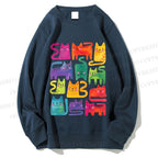 Unisex Colorful Cartoon Cat Printed Sweatshirt