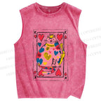 Unisex Valentine's Day Heart Cat Printed Washed Tank Top