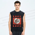 Unisex Love Cat Printed Washed Tank Top