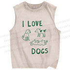 Unisex I Love Dogs Printed Washed Tank Top
