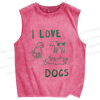 Unisex I Love Dogs Printed Washed Tank Top