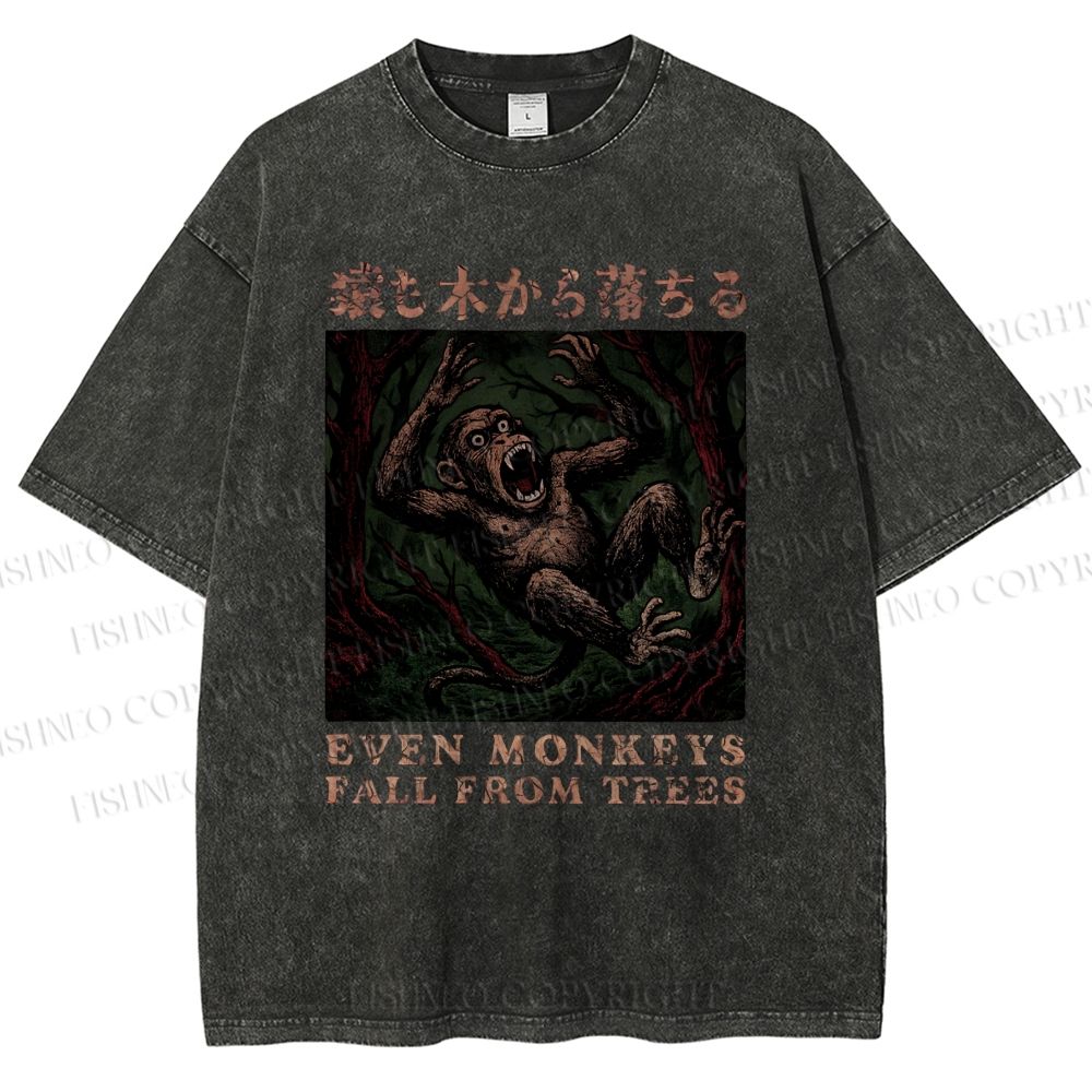 Unisex Even Monkeys Fall Form Trees Printed Washed Tee
