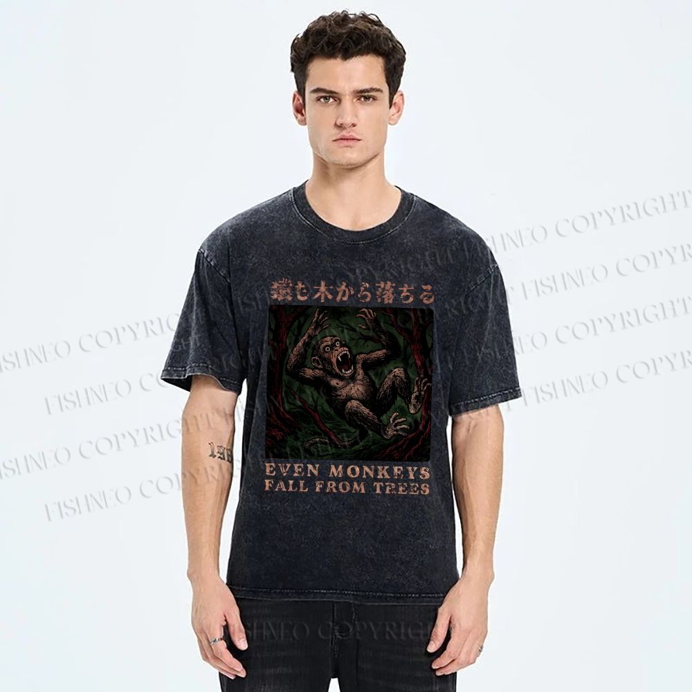 Unisex Even Monkeys Fall Form Trees Printed Washed Tee