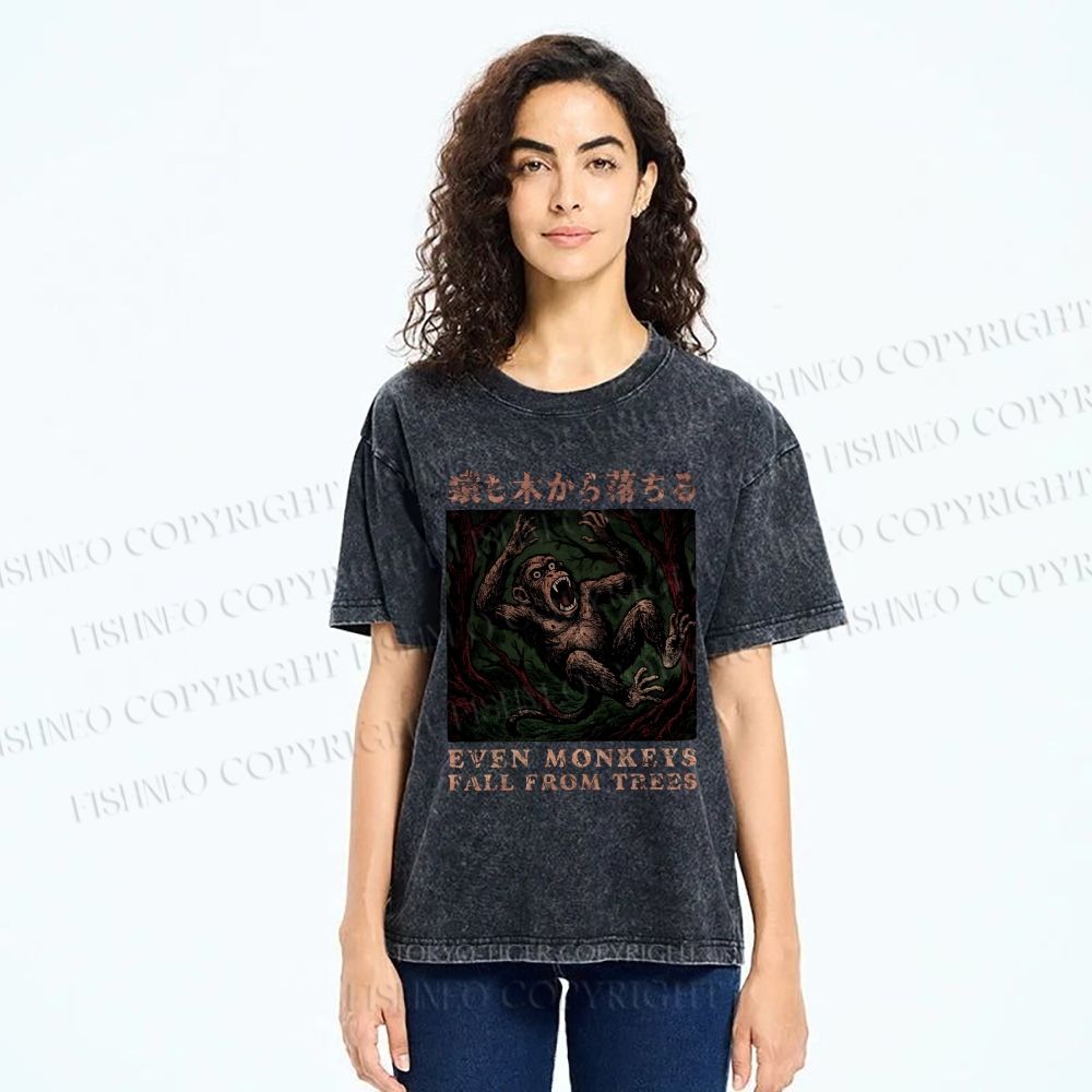 Unisex Even Monkeys Fall Form Trees Printed Washed Tee
