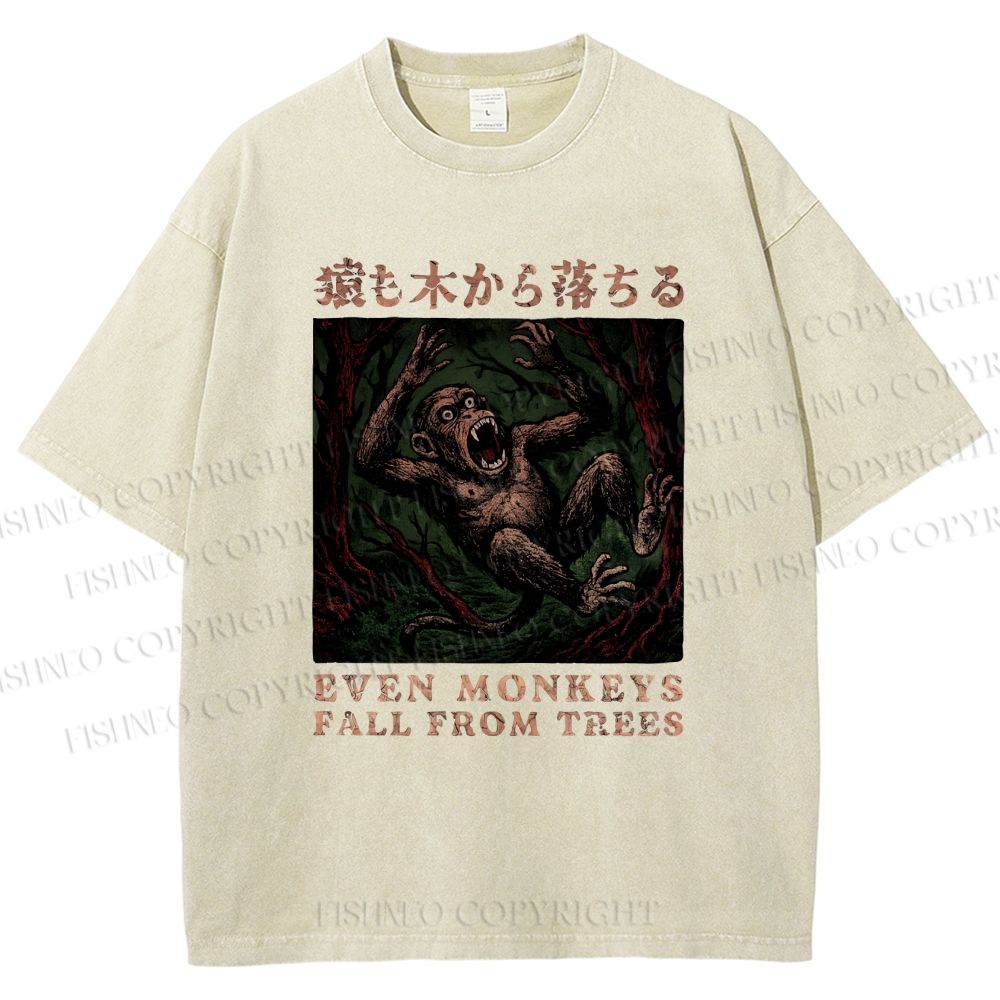 Unisex Even Monkeys Fall Form Trees Printed Washed Tee