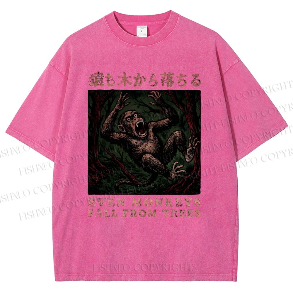 Unisex Even Monkeys Fall Form Trees Printed Washed Tee