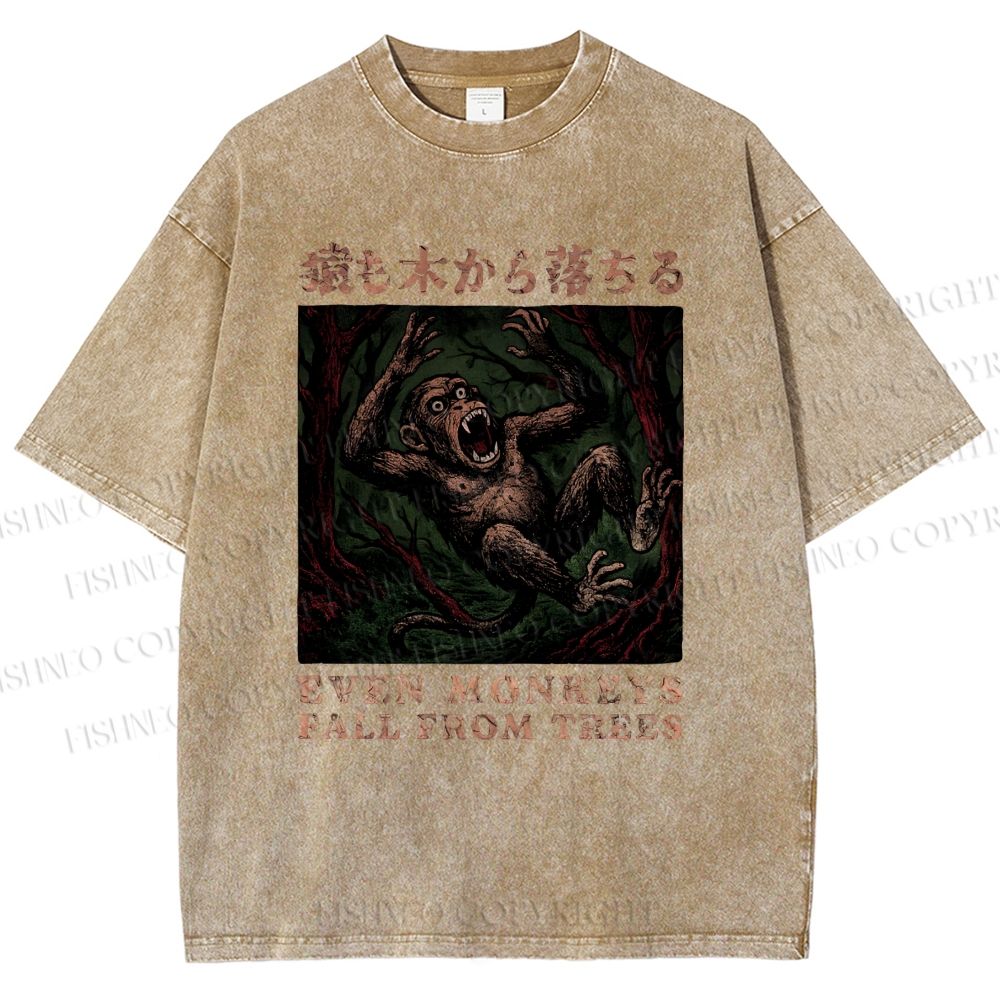 Unisex Even Monkeys Fall Form Trees Printed Washed Tee