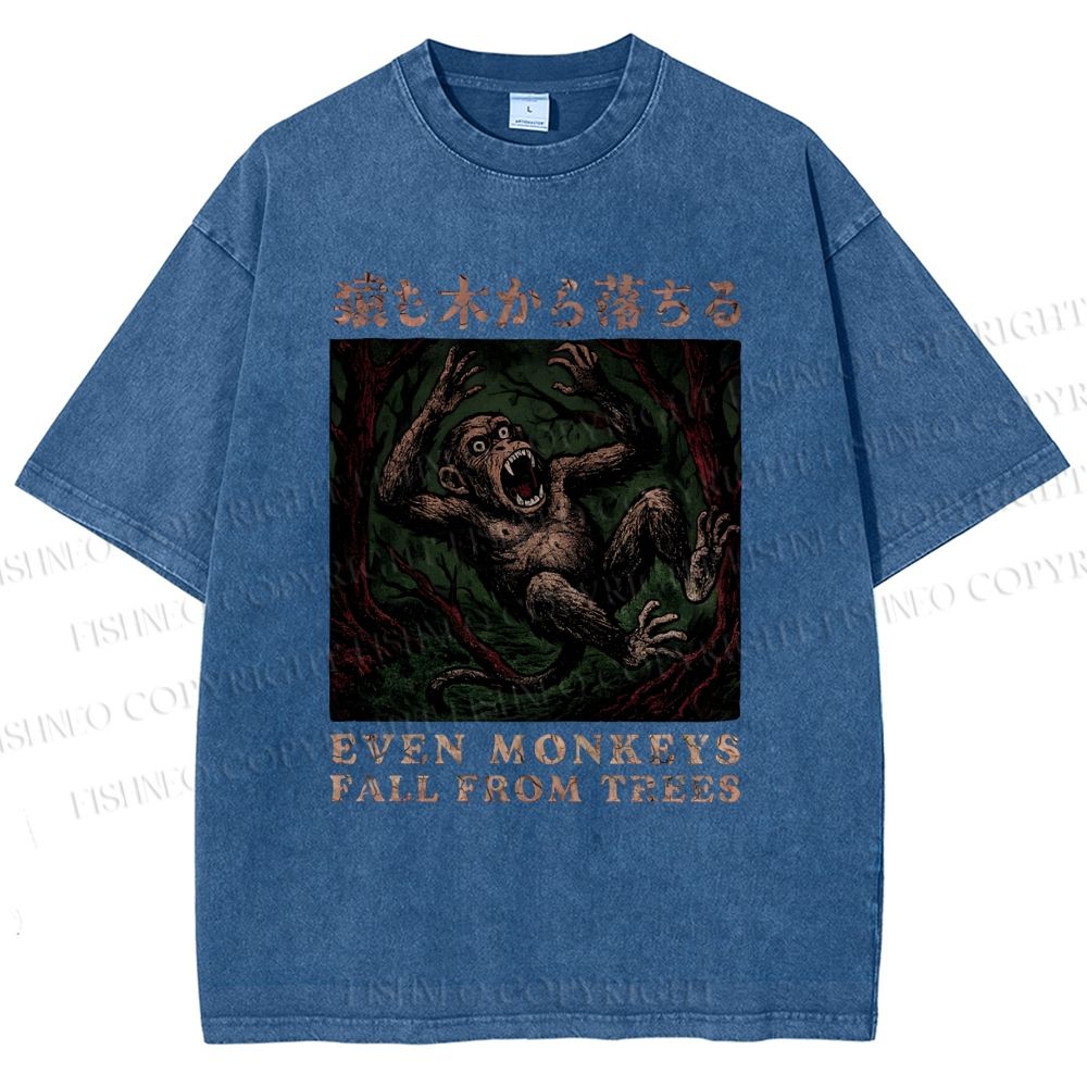 Unisex Even Monkeys Fall Form Trees Printed Washed Tee