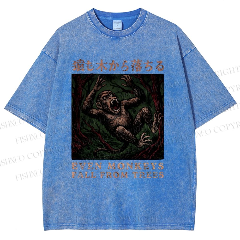 Unisex Even Monkeys Fall Form Trees Printed Washed Tee