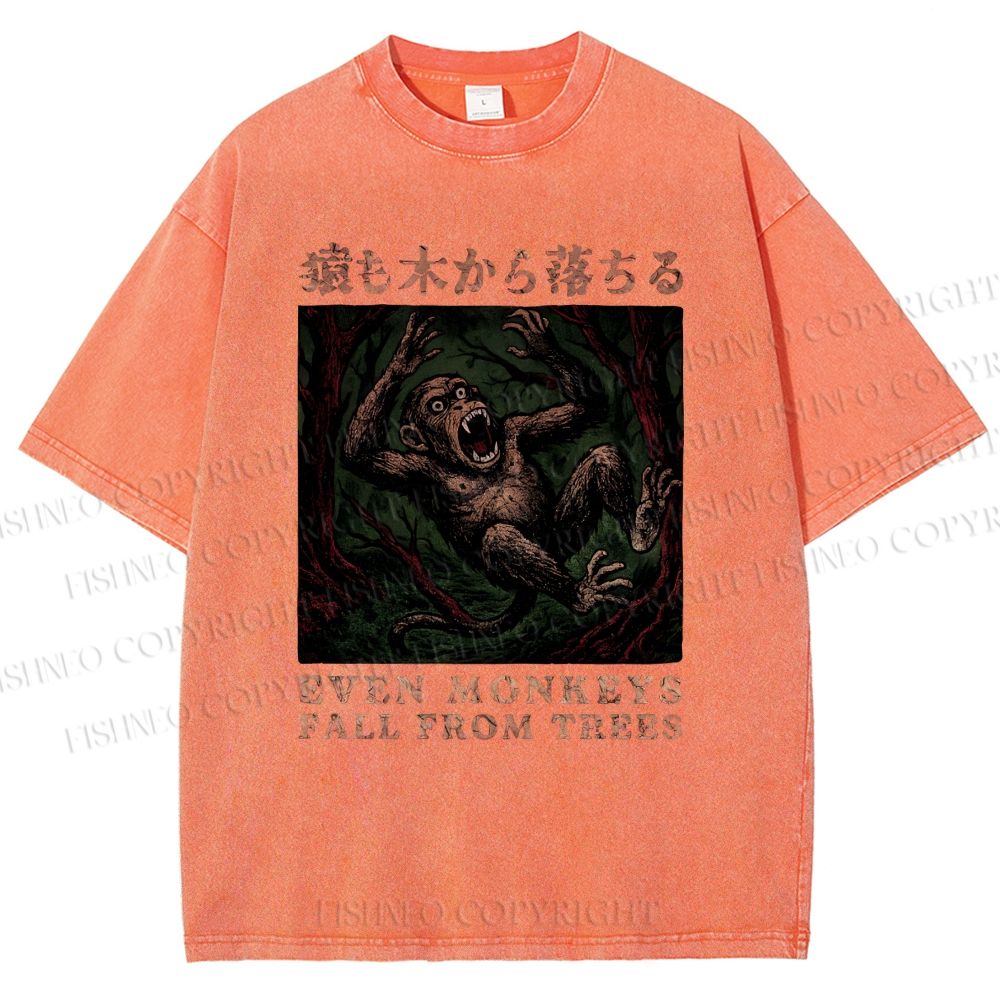 Unisex Even Monkeys Fall Form Trees Printed Washed Tee