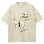 Unisex Yoshitomo Nara Paintbrush Dog Printed Washed Tee