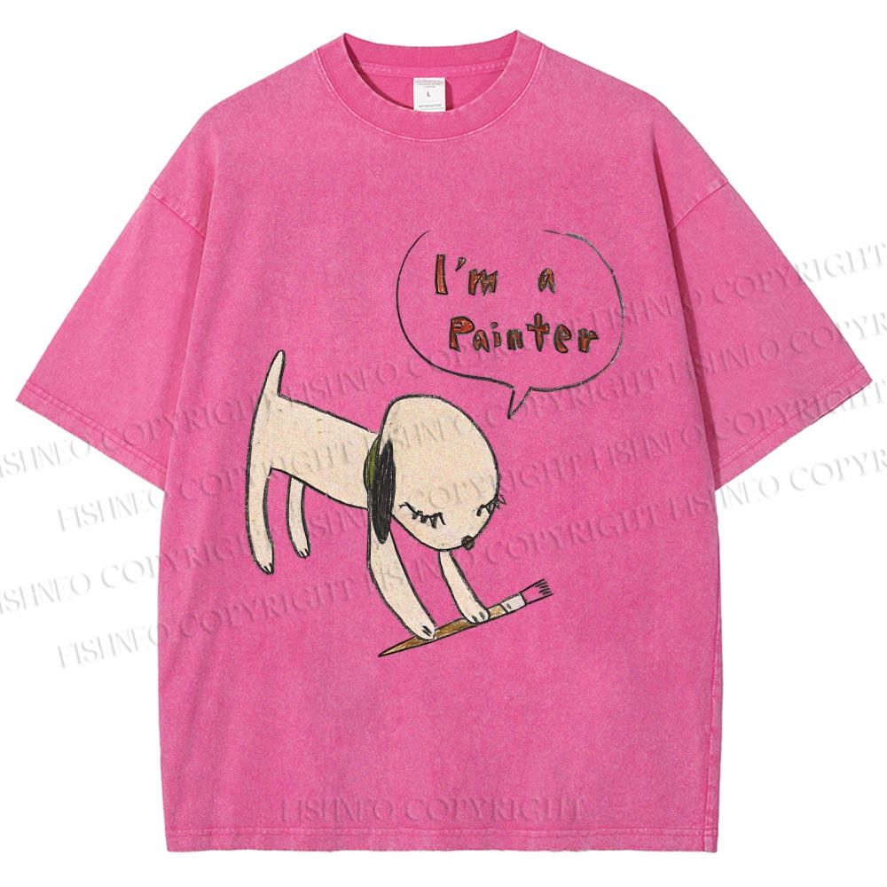 Unisex Yoshitomo Nara Paintbrush Dog Printed Washed Tee