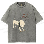 Unisex Yoshitomo Nara Paintbrush Dog Printed Washed Tee