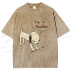 Unisex Yoshitomo Nara Paintbrush Dog Printed Washed Tee