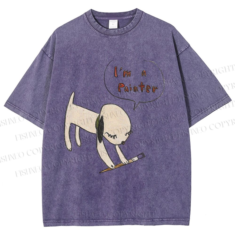 Unisex Yoshitomo Nara Paintbrush Dog Printed Washed Tee