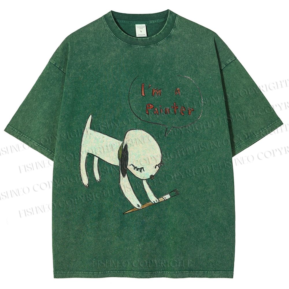 Unisex Yoshitomo Nara Paintbrush Dog Printed Washed Tee