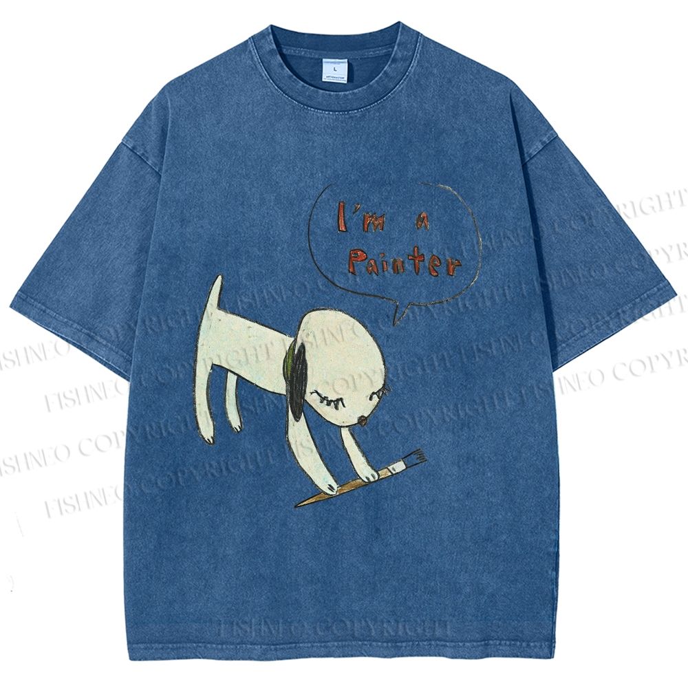 Unisex Yoshitomo Nara Paintbrush Dog Printed Washed Tee