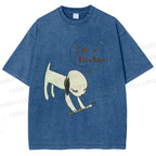 Unisex Yoshitomo Nara Paintbrush Dog Printed Washed Tee