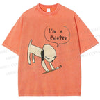 Unisex Yoshitomo Nara Paintbrush Dog Printed Washed Tee