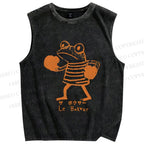 Unisex The Frog Boxer Printed Washed Tank Top