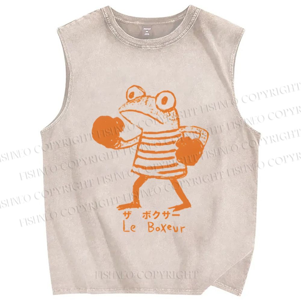 Unisex The Frog Boxer Printed Washed Tank Top