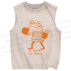 Unisex The Frog Boxer Printed Washed Tank Top