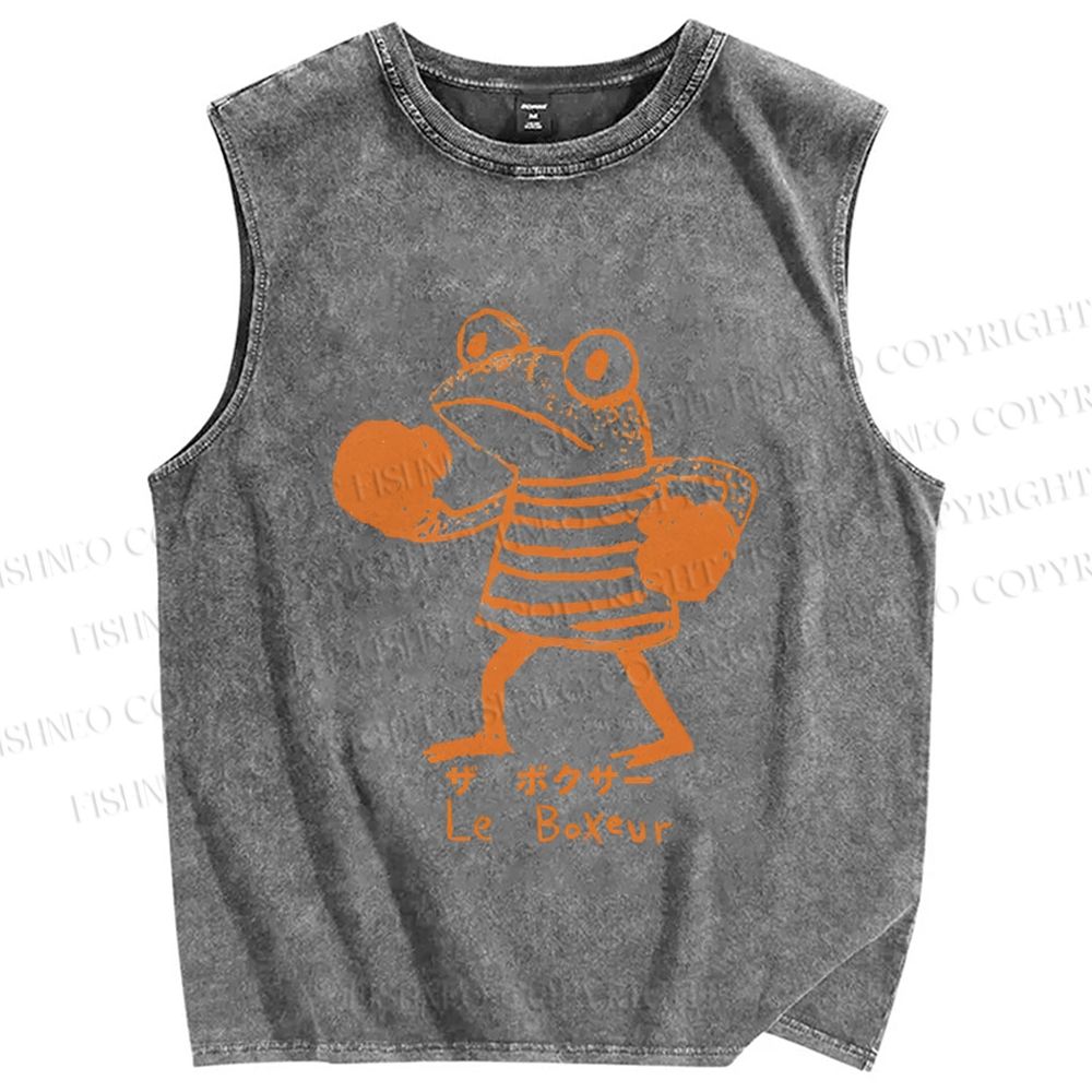 Unisex The Frog Boxer Printed Washed Tank Top