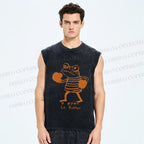 Unisex The Frog Boxer Printed Washed Tank Top