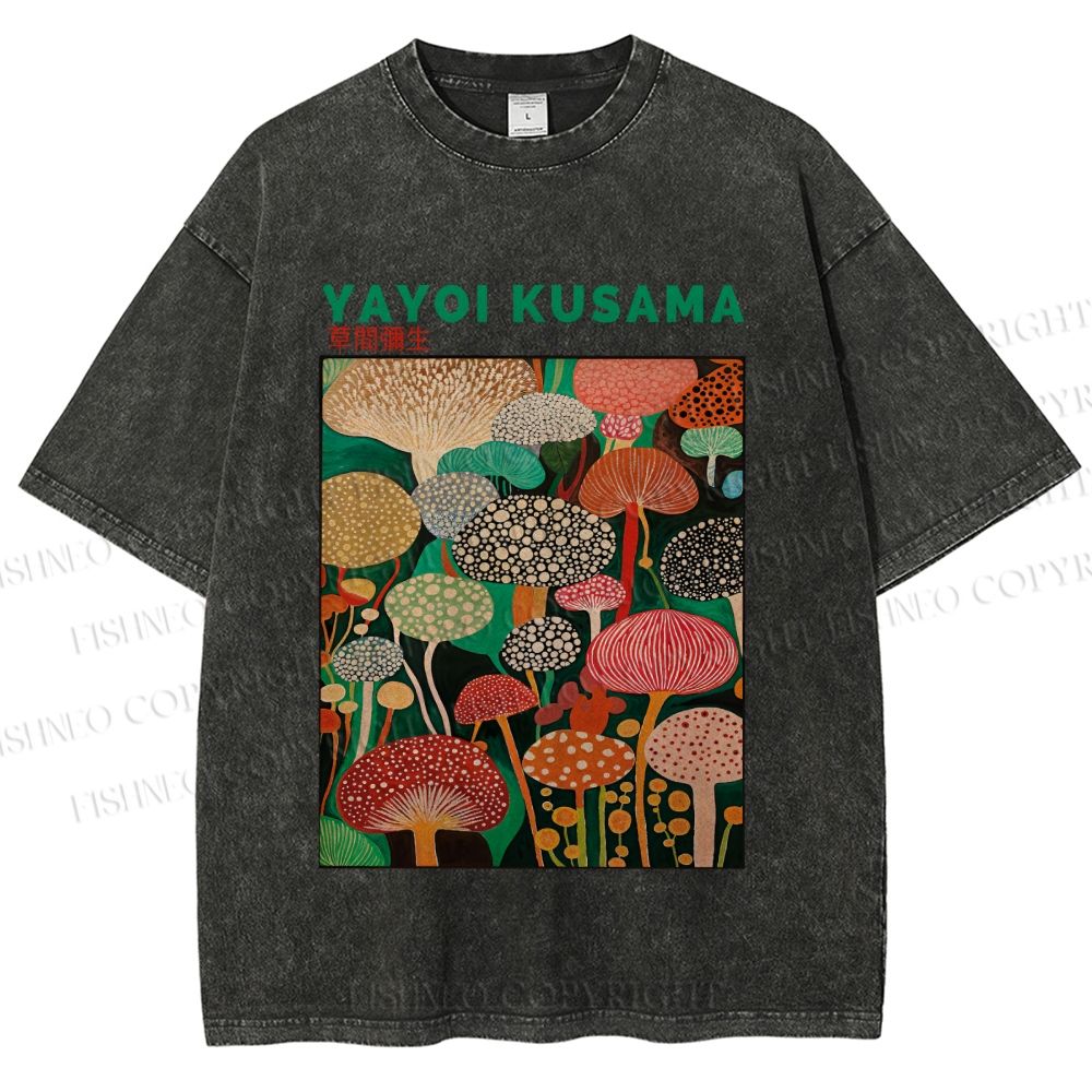Unisex Yayoi Kusama Mushrooms Printed Washed Tee
