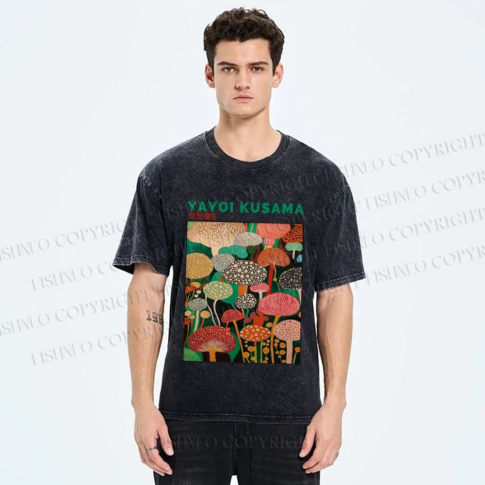 Unisex Yayoi Kusama Mushrooms Printed Washed Tee