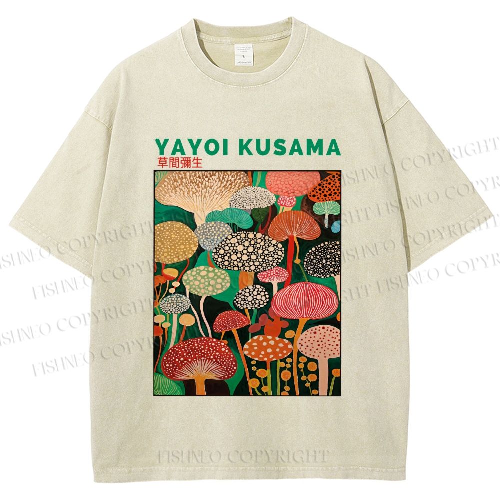 Unisex Yayoi Kusama Mushrooms Printed Washed Tee