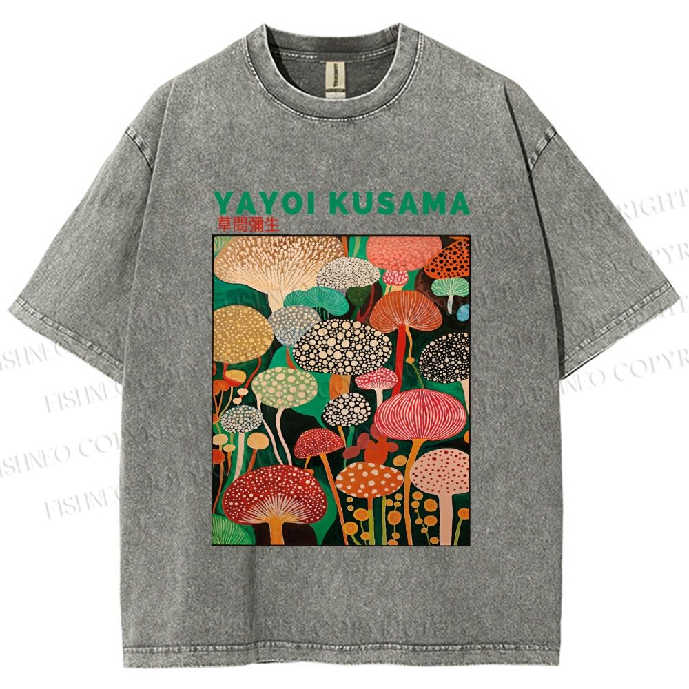 Unisex Yayoi Kusama Mushrooms Printed Washed Tee