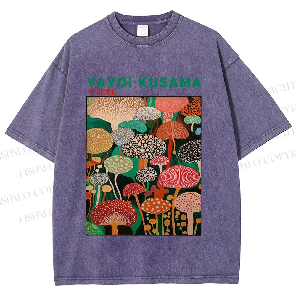 Unisex Yayoi Kusama Mushrooms Printed Washed Tee