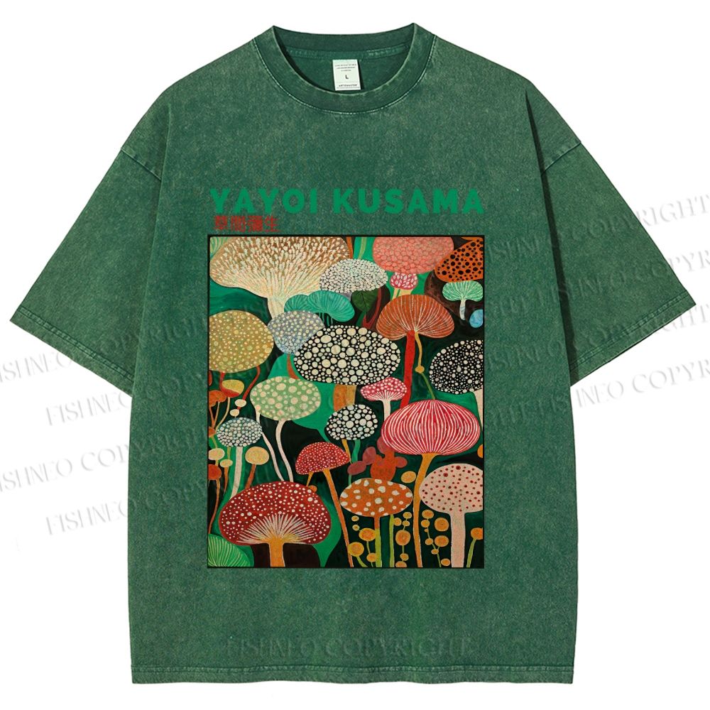 Unisex Yayoi Kusama Mushrooms Printed Washed Tee
