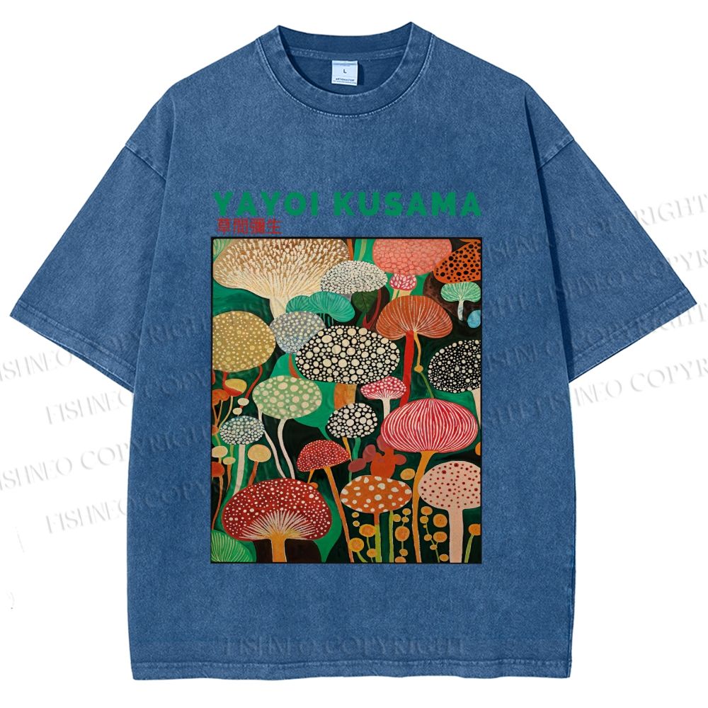 Unisex Yayoi Kusama Mushrooms Printed Washed Tee