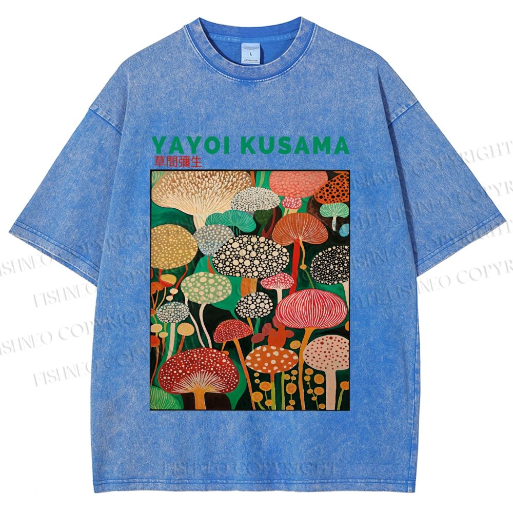 Unisex Yayoi Kusama Mushrooms Printed Washed Tee