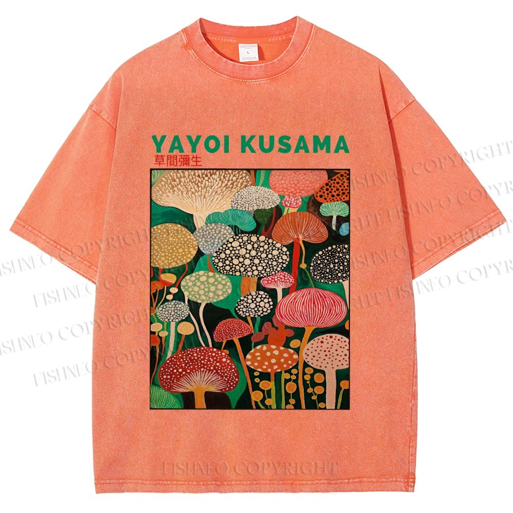 Unisex Yayoi Kusama Mushrooms Printed Washed Tee
