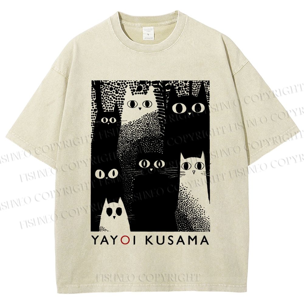 Unisex Yayoi Kusama Cats Printed Washed Tee