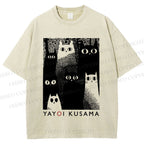 Unisex Yayoi Kusama Cats Printed Washed Tee