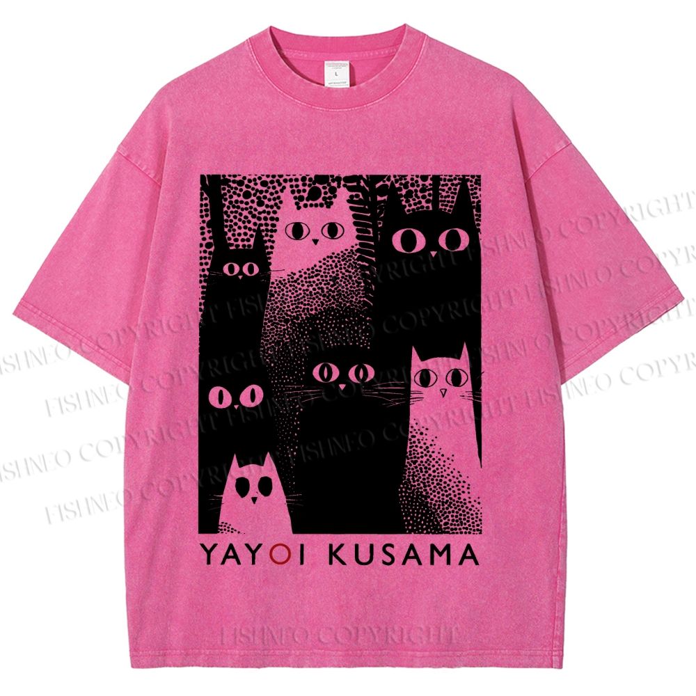 Unisex Yayoi Kusama Cats Printed Washed Tee
