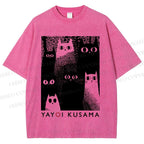 Unisex Yayoi Kusama Cats Printed Washed Tee