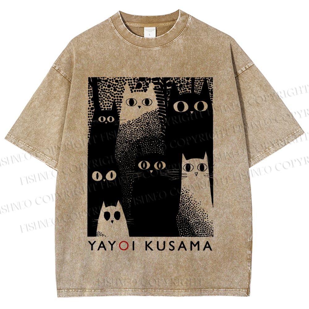 Unisex Yayoi Kusama Cats Printed Washed Tee