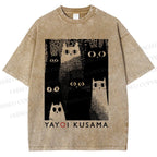 Unisex Yayoi Kusama Cats Printed Washed Tee